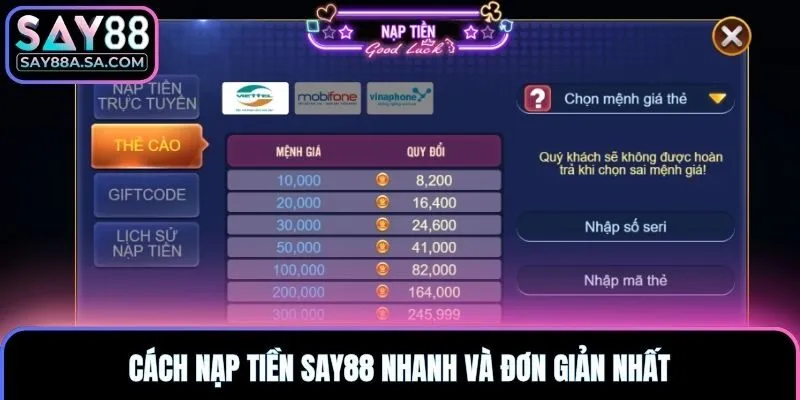 Cách nạp tiền Say88 nhanh và đơn giản nhất